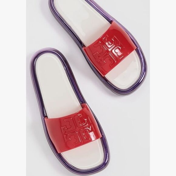 Tory Burch Bubble Jelly Slides- Bright Red/ Grape Purple - Picture 6 of 11